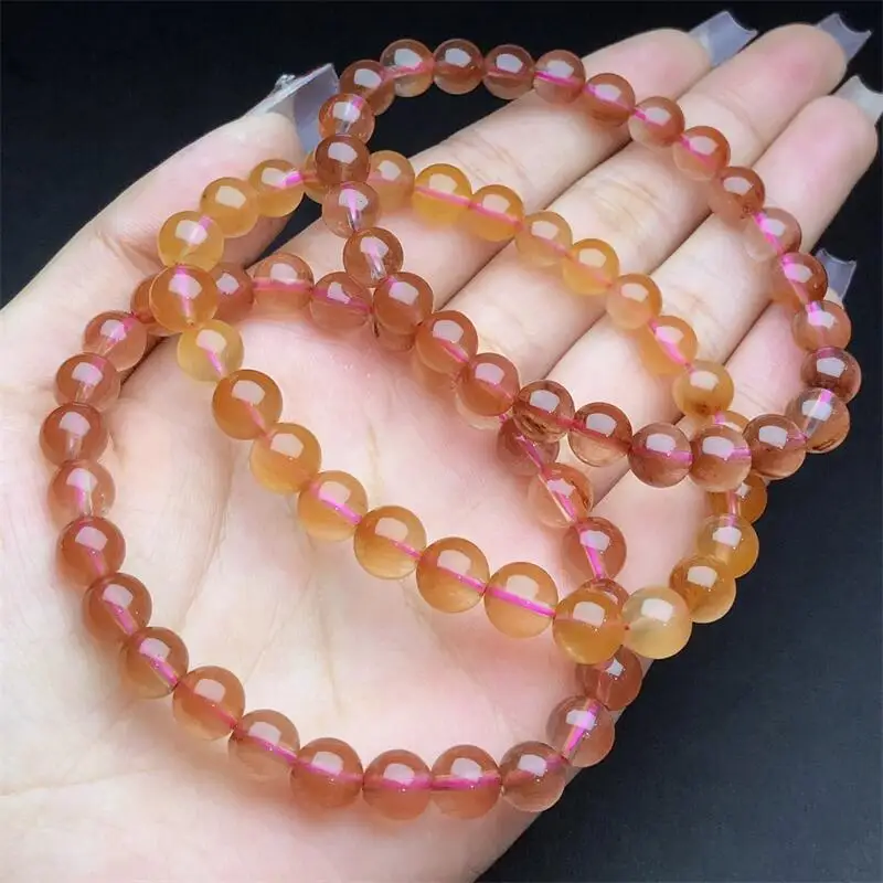 8MM Natural Red Rabbit Hair Quartz Bracelet Crystal Reiki Healing Stone Fashion Jewelry Gifting Gift For Women 1PCS