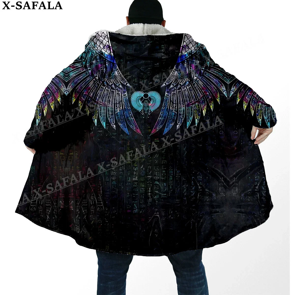 Norse Mythology Vegvisir Viking Symbol Thick Warm Hooded Cloak Men Overcoat Coat Windproof Fleece Cape Robe Hooded Blanket-4