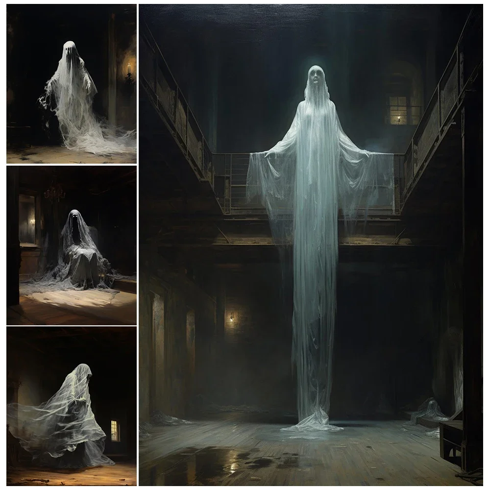 Ghosts Trapped In Haunted Houses Vintage Wall Art Canvas Print Lonely Ghost Gothic Art Poster And Print Home Decoration Unframed