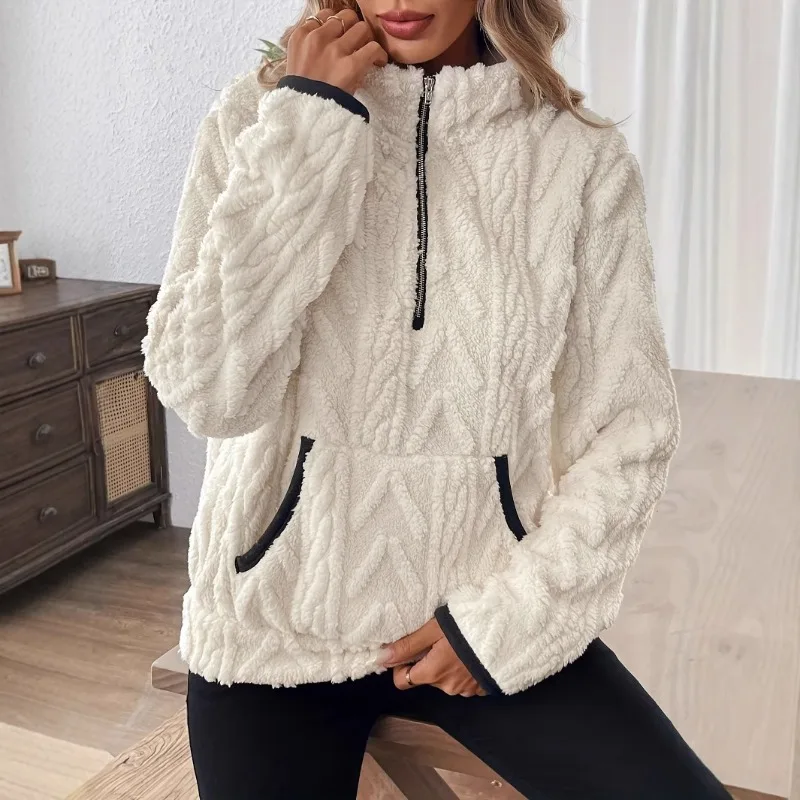 2025 Fashion Women's New Autumn and Winter Turn-down Collar Short Lamb Wool Sweatshirt