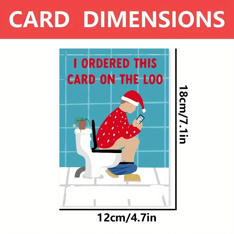 1pc, Happy Christmas Time Card, Merry Christmas Card, December Loo Christmas Card, Funny Man Sits on The Toilet Christmas Card