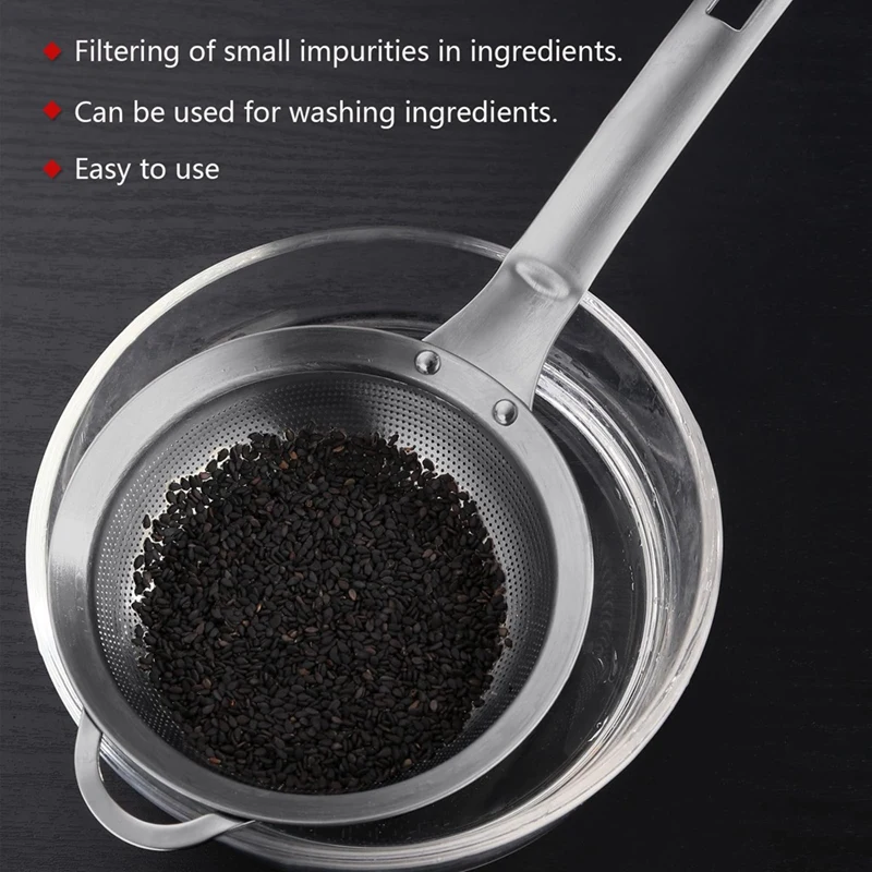 Punch Hole Sieve Fine Mesh Stainless Steel Small Colander Strainer With Handle Metal Mini Sifter Set Of 2 For Kitchen