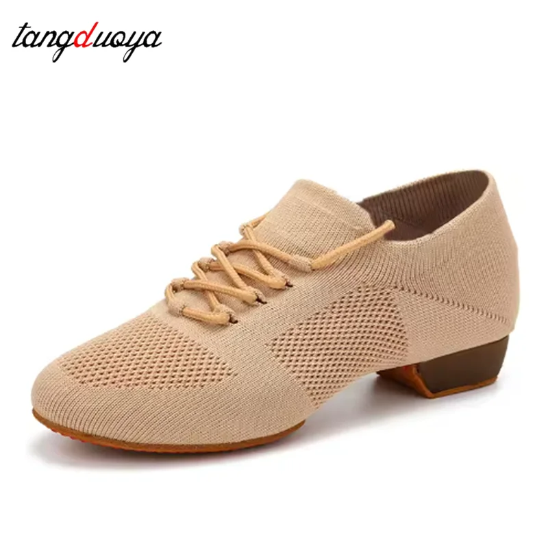 

Women Dance Shoes Knitted Teacher Shoes Soft sole Low Heel Latin Training Shoes Ballet Dance Shoes Jazz Ballroom Sneakers Girls