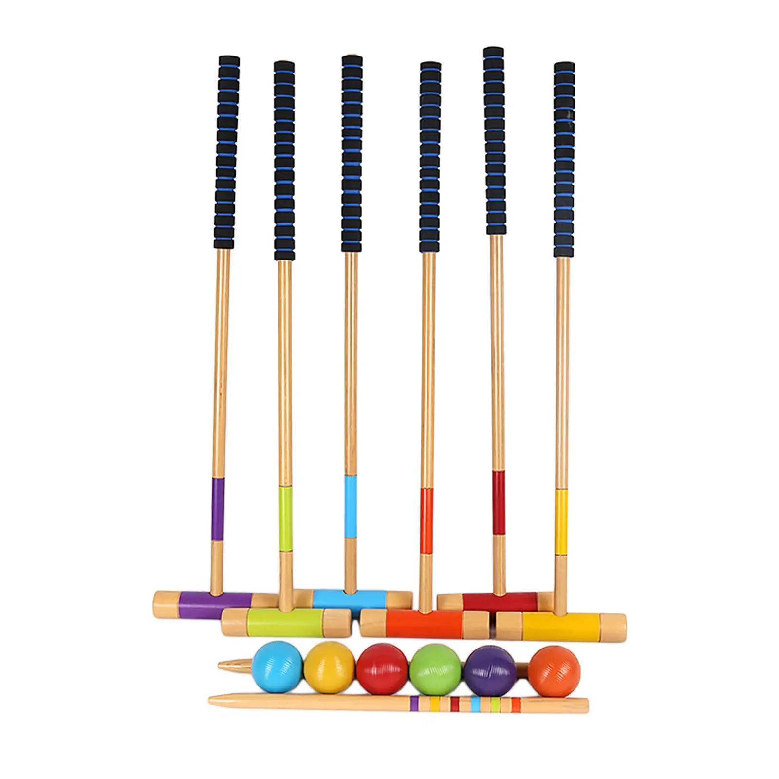 6 Pieces Six Player Croquet Set Standard Size Rubber Wood Mallets with Carrying Case Croquet for Outdoor Games Sport Teenagers