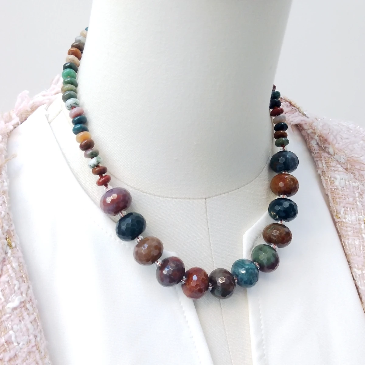 Lii Ji Natural Stone India Agate Crystal Necklace Brown Green Color Necklace 48cm Women Jewelry Stock Sale