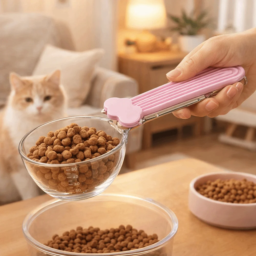 Multi-functional Pet Food Spoon Clear Scale With Clip Cat Food Scoop ABS Large Capacity Cat Food Measuring Spoon Wet Pet Food