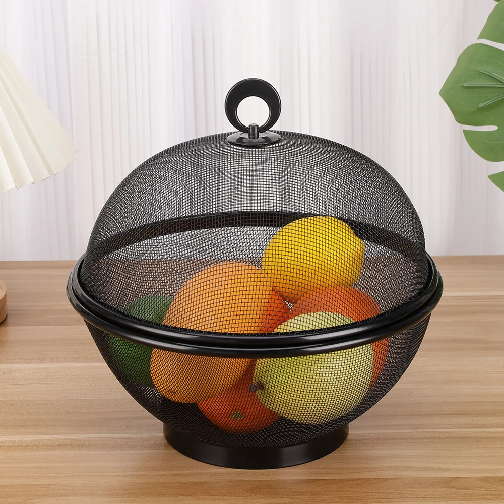 Iron Basket Anti-Mosquito Mesh Fruit Vegetable Basket Kitchen Drain Basket Vegetables Fruit Holder Portable Outdoor Picnic Use