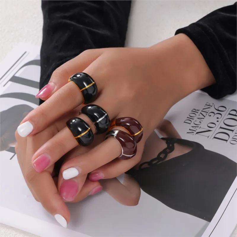 316L Stainless Steel Aesthetic Black Rings For Women Man Gold Silver Color Waterproof Women\'s Men\'s Ring Minimalist Couple Rings