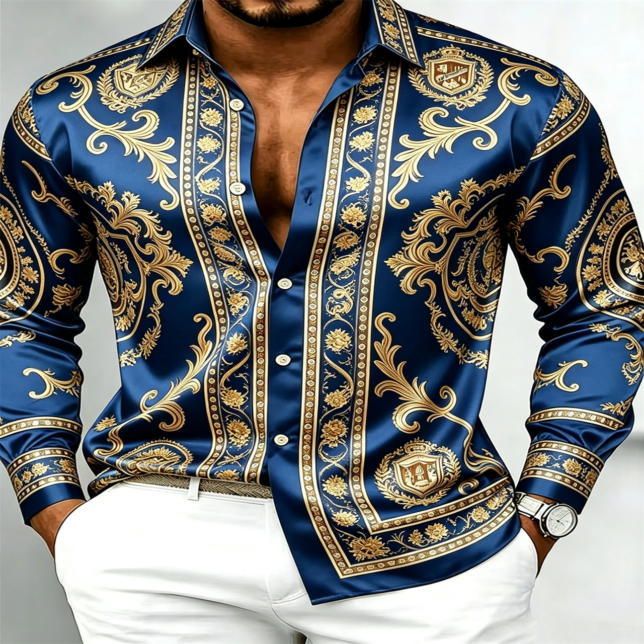 เสื้อเชิ้ตแขนยาวผ้าซาตินหรูสำห - Mens Satin Silk Dress Shirt บทวิจารณ์และราคา