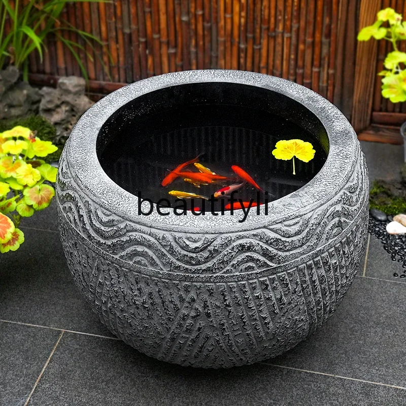 Outdoor resin fish tank, courtyard, ancient finished fish pond, round imitation stone sink