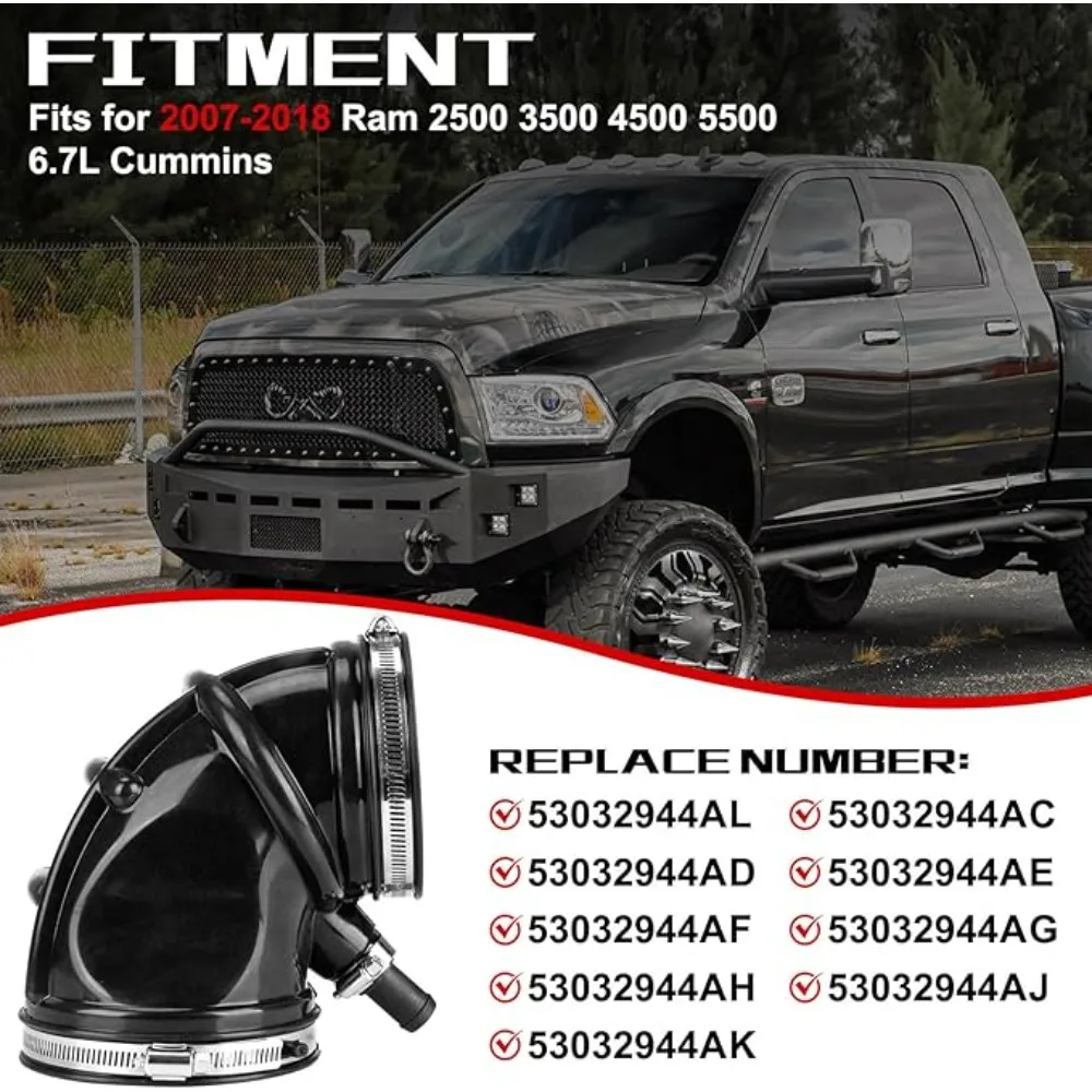Car Air Intake Resonator Lower Hose Tube Duct for Ram 2500 3500 4500 5500 2007-2018 6.7 Liter Cummins 53032944AL 53032944AC/AD