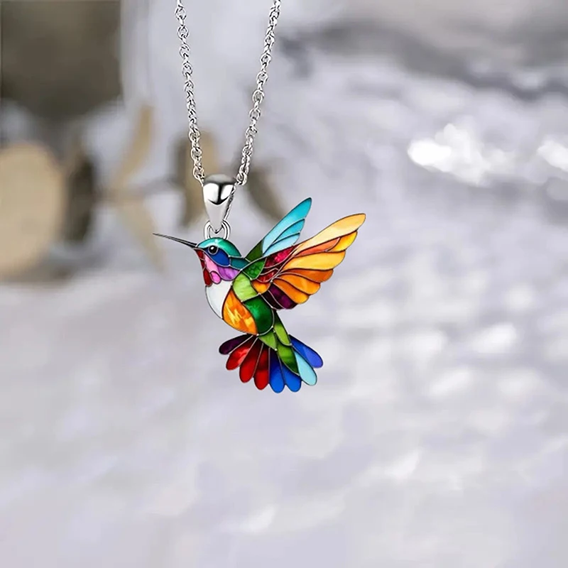 -* * Wholesale Fashion Hummingbird Necklace Jewelry For Women Exquisite Anniversary Gifts For Loved Ones Necklace Alloy Colorful