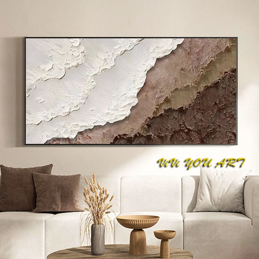 Earth Tone Waves Art Minimalist Ocean Painting on Canvas Texture Wall Art Living Room Painting Fashion Room Decorative Painting