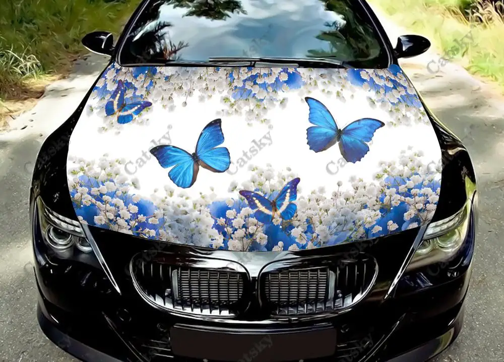 Butterfly flower Car Hood Vinyl Stickers Wrap Vinyl Film Engine Cover Decals Sticker on Car Auto Accessories