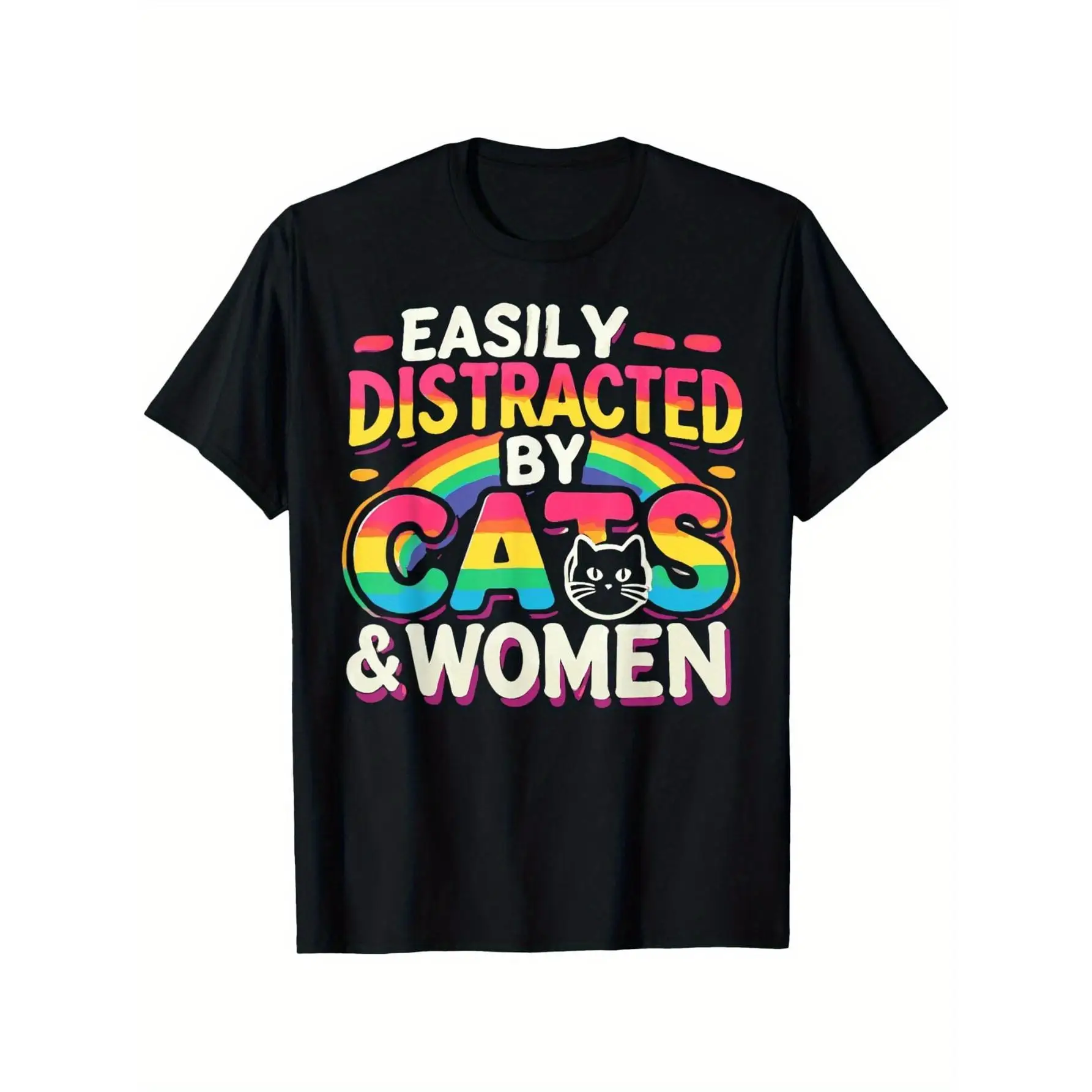 

Funny LGBTQ+ T-Shirt, Easily Distracted By Cats Women Print, Rainbow Pride Graphic Tee, Gay Cat Lover Unisex Streetwear
