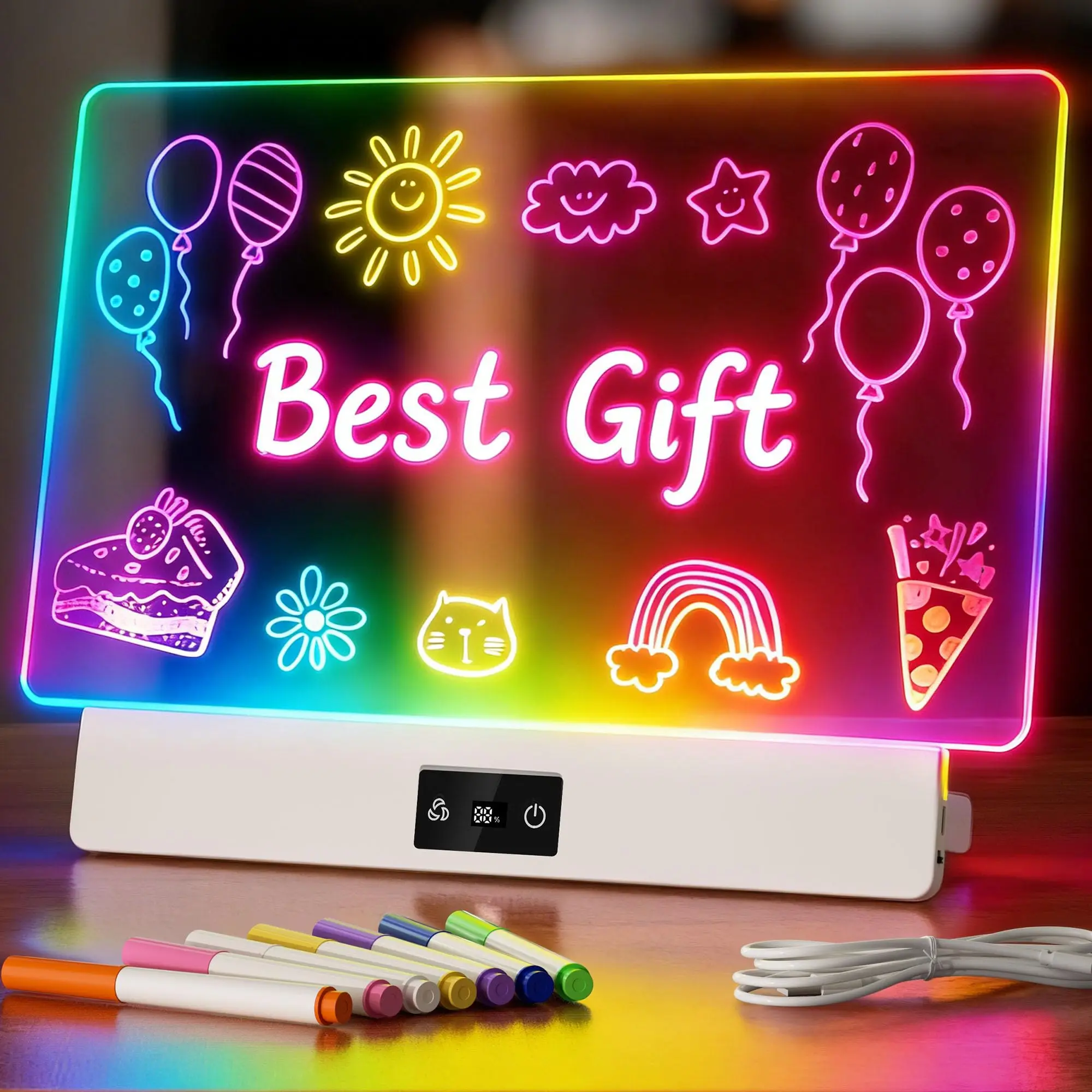 LED Drawing Board for Kids Birthday Gift for Girls, 8 Colors 3 Dynamic Modes, Rechargeable 15H Battery Display