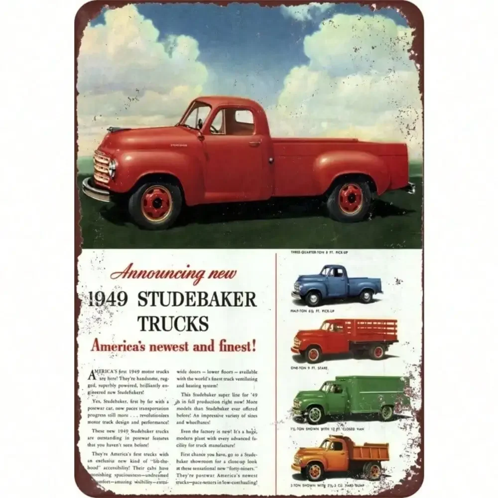 CIFBUY Retro Studebaker Pickup Truck Metal Wall Sign Classic Car Advertisement Tin Plate Decor for Garage Wall Decoration