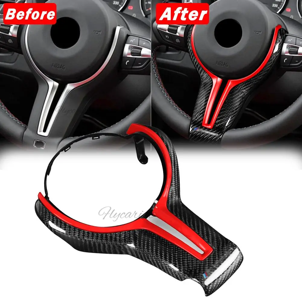 Carbon Fiber Steering Wheel Cover+Red Inner Trim for BMW M2 M3 M4 M5 M6 X5M X6M Frame Trim