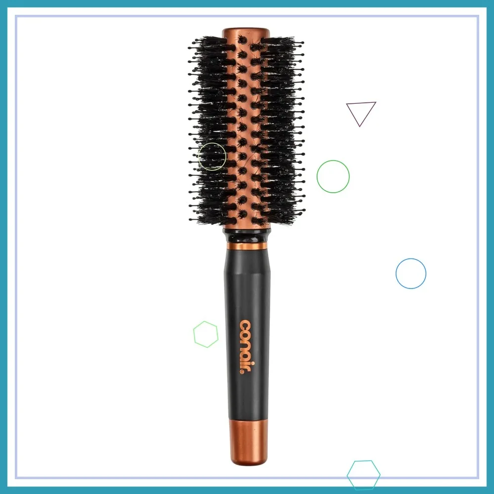 Quick Dry Copper Round Hair Brush for Blow Drying, Voluminous Styling, Nylon & Boar Bristles - Fast Drying Without Snagging