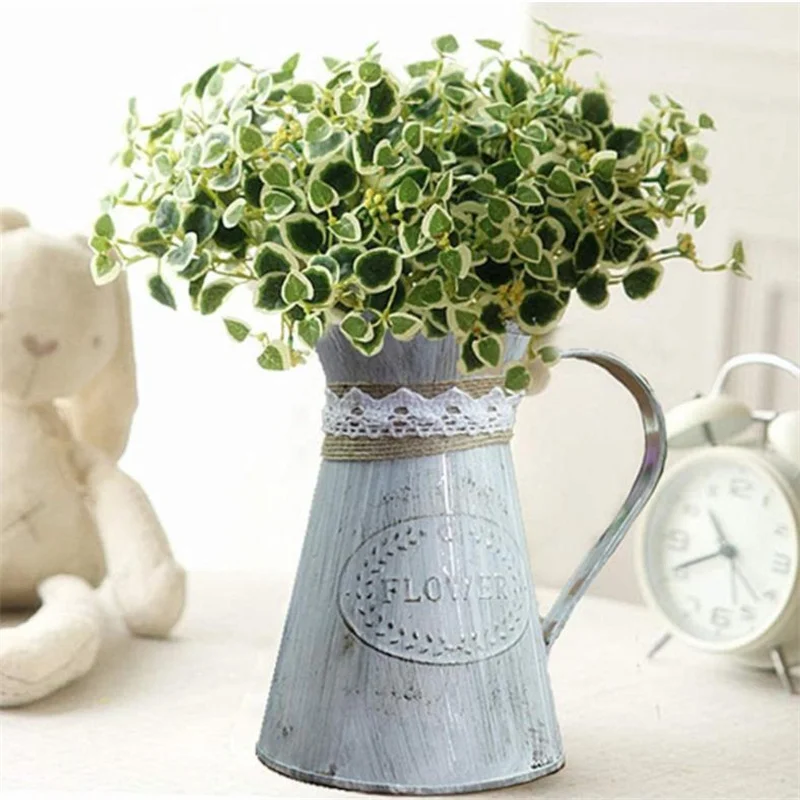 1pc Vintage Tin Bucket Fashionable Iron Flower Vase Retro Metal Jugs For Home Office