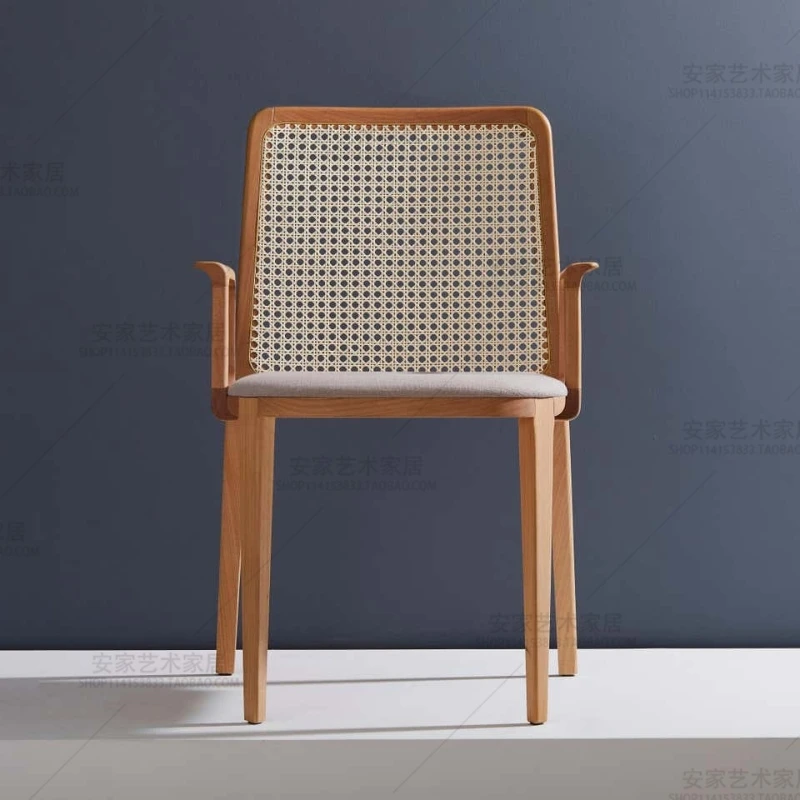 Woven Rattan Simple Chair Living Style Scandinavian Ash Wood Backless Book Chair Medieval Style Dining Chair