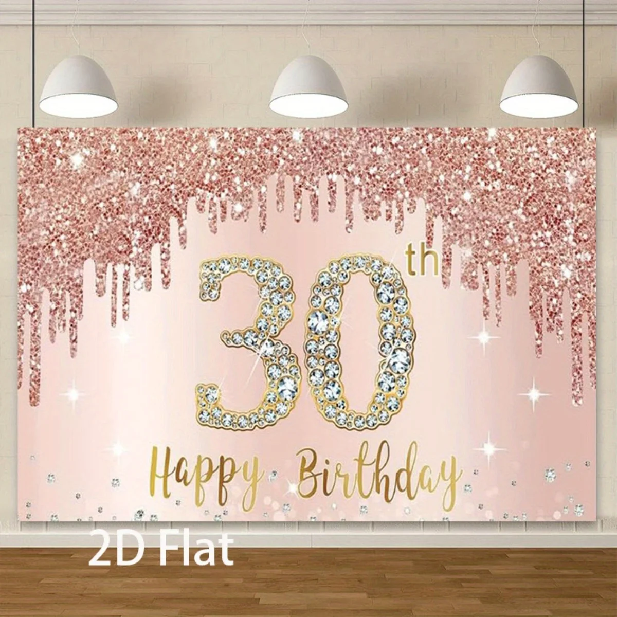

Фоновый баннер на 30-й день рождения - блестящий логотип из розового золота «С Днем Рождения», прочная полиэфирная ткань для фотосъемки