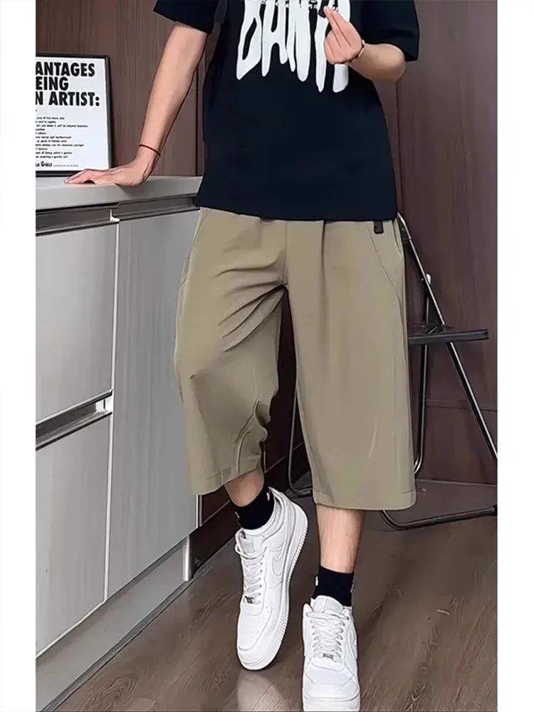 Pantaloni da sette piedi in seta di ghiaccio da uomo estivi sottili Qui-Drng Me traspiranti pantaloni larghi casual da lavoro a gamba dritta