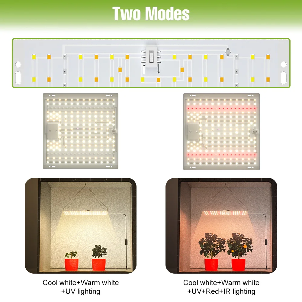 LED Quantum Board Grow Lights Full Spectrum UV IR EU/US Plug Two Modes For Greenhouse Flower Vegetables Plants  Cultivation Lamp