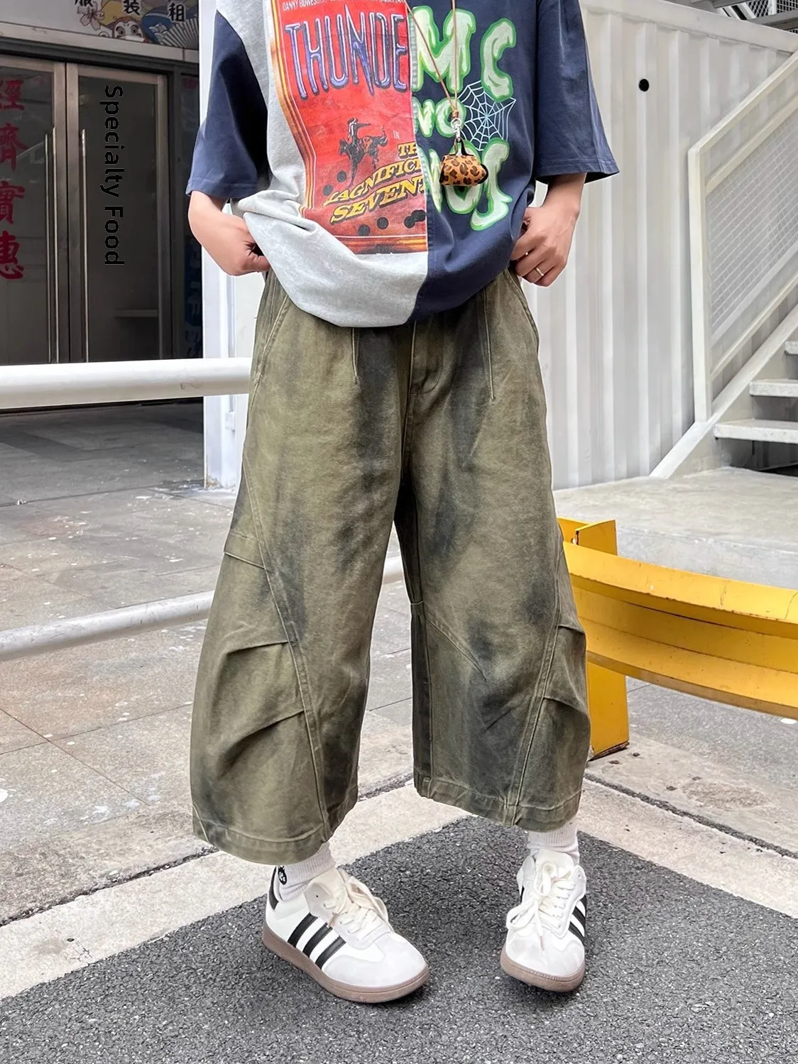 

Ретро американская спецодежда для мужчин и женщин, свободные прямые широкие плиссированные брюки на семь футов, повседневные молодежные брюки