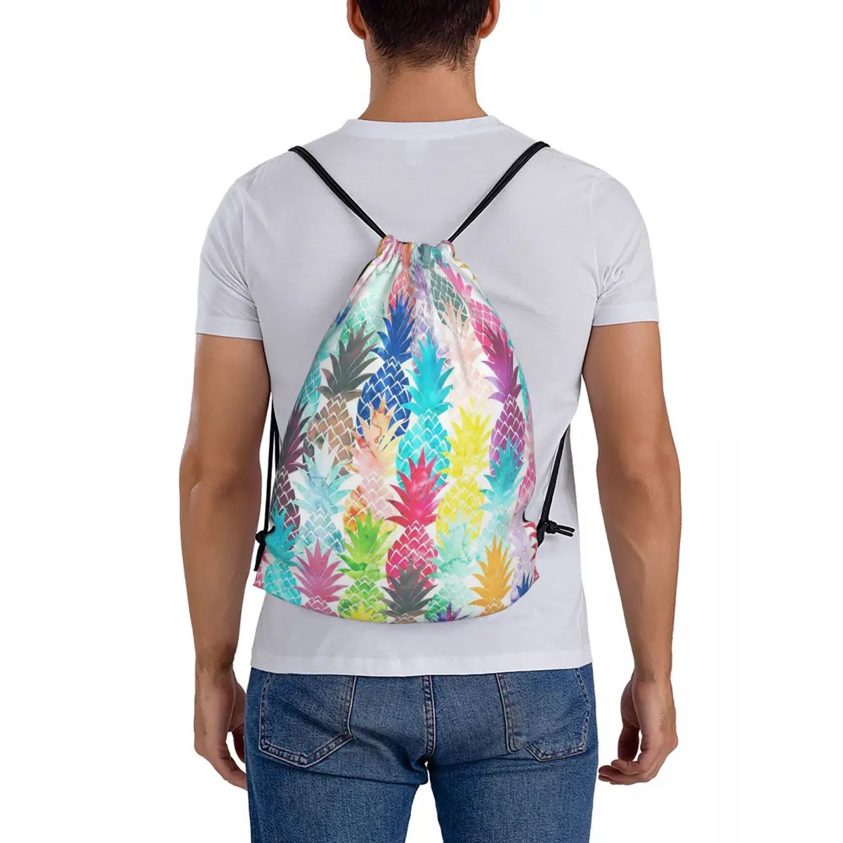 Mochilas de acuarela Tropical con patrón de piña hawaiana, bolsas con cordón, paquete de bolsillo, bolsa deportiva, bolsas para libros