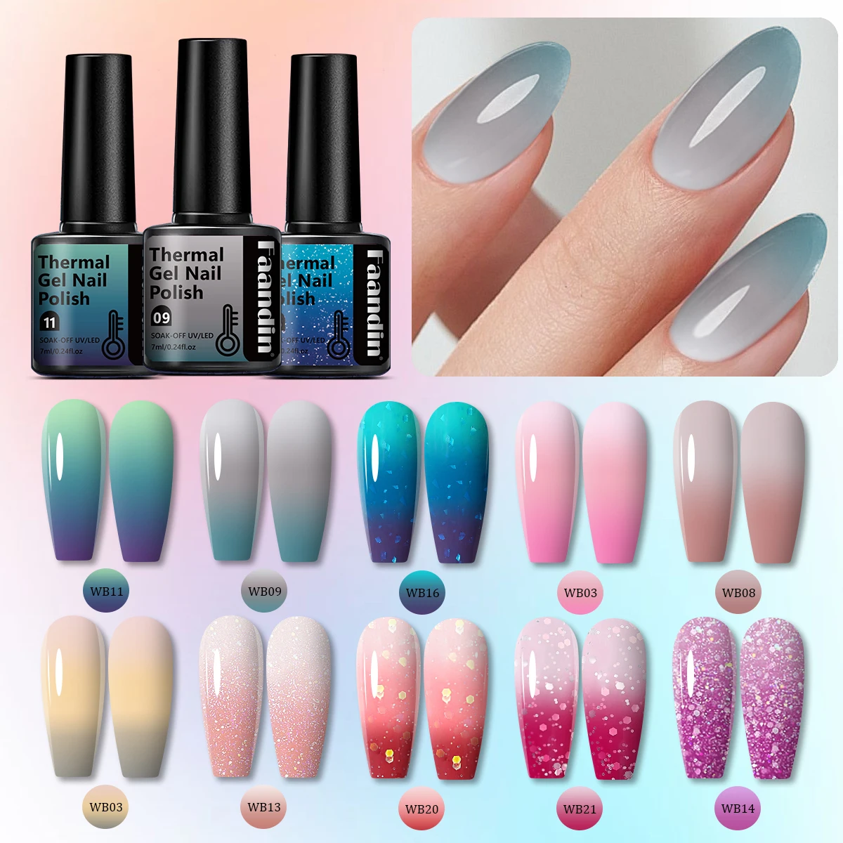 Faandin 3 قطع/مجموعة 7 مل * 3 قطع، تأثير الطلاء السميك أفضل عند تغيير درجة الحرارة، عصرية وملونة، مجموعة طلاء أظافر جل متغيرة درجة الحرارة، هدية مثالية، قوية وطويلة الأمد، سهلة الاستخدام، جل طلاء الأظافر للحفلات الراقصة، منتج أساسي لصالونات الأظافر #4