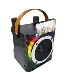 High Power Karaoke Bluetooth Speaker Music Rhythm Light 360 Stereo Surround Wireless Subwoofer with Dual Microphone Phone Hold