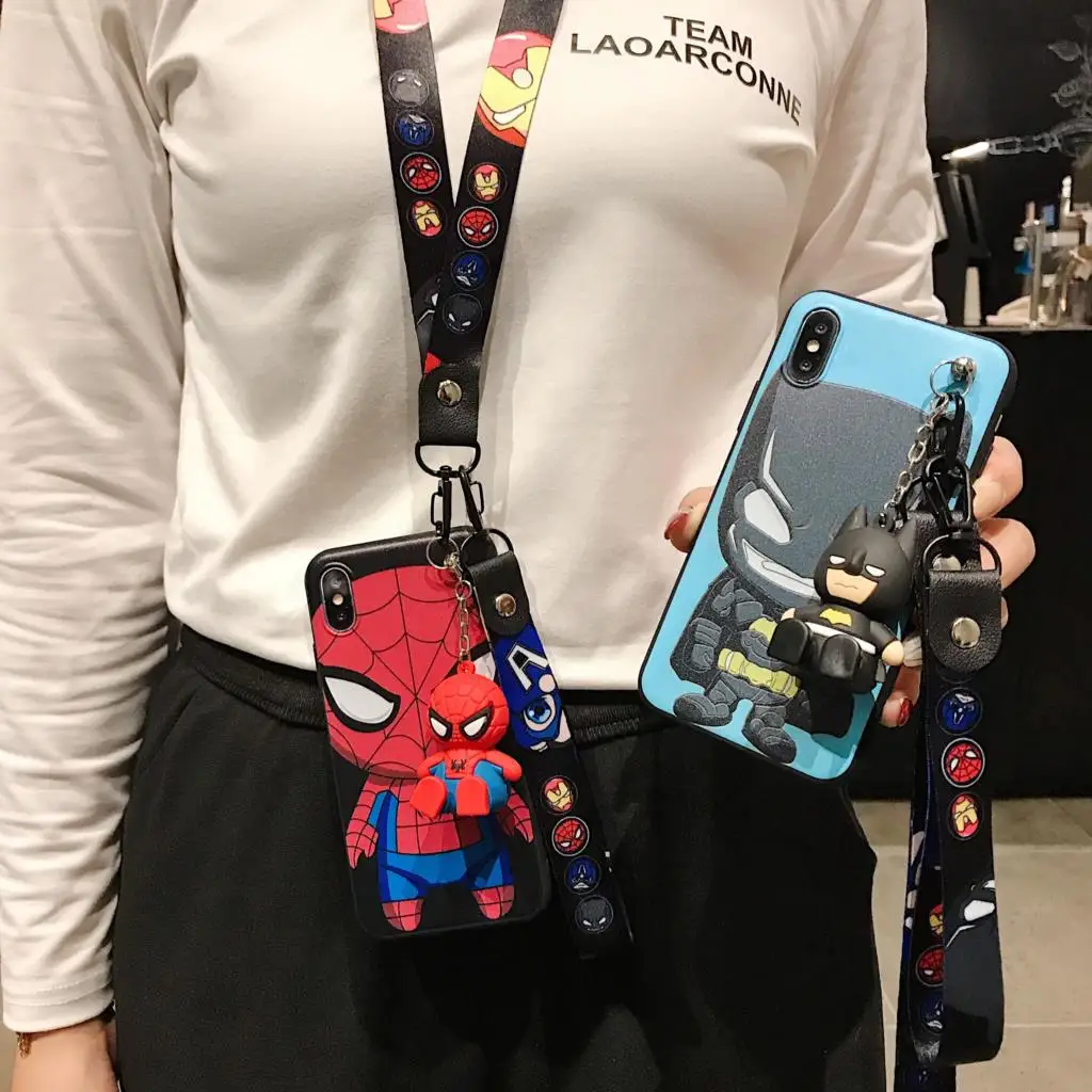 For Samsung Galaxy A13 A14 A03 A04 A23 A32 A23 A33 A52 A72 A34 A54 A73 Spiderman Case With Holder Rope