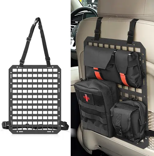 Imagen 1 del producto Panel Molle táctico para respaldo de asiento de coche, organizador de almacenamiento de malla de asiento ajustable multifuncional, placa colgante de almacenamiento de vehículo táctico