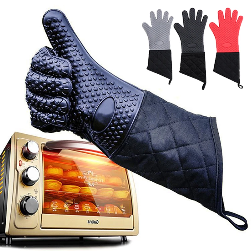 Silicone Microwave Gloves BBQ Gloves Baking Hot Pot Tray Dish Bowl Holder Oven Mitts Heat Resistant Kitchen Baking Cooking Tool