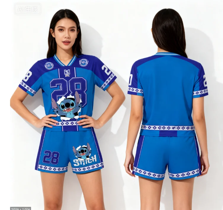 NOVEDAD DE VERANO 2026, conjunto deportivo con tema de Disney Stitch para padres e hijos: estilo vitalidad a rayas azules y blancas, No.42 lindo y divertido completo
