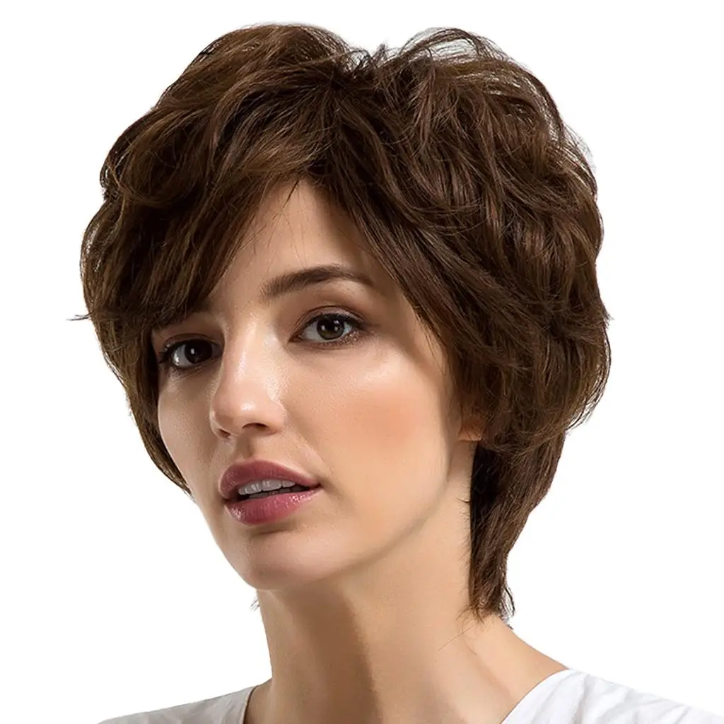 Perruques de vrais cheveux humains pour dames, perruque complète, brun naturel