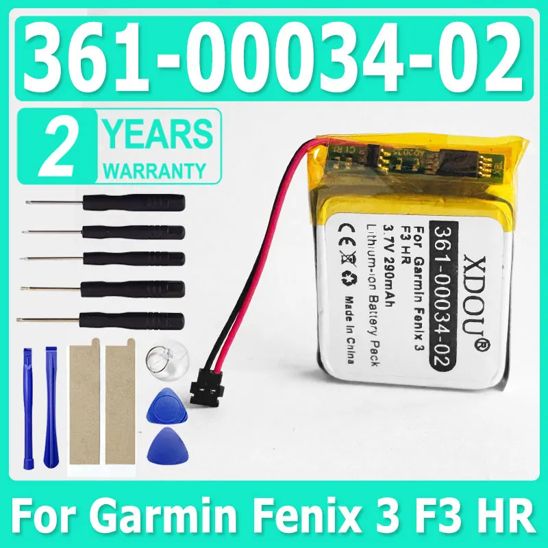 361-00034-02 Replacement Watch New Battery For Garmin Fenix 3 Fenix3 F3 HR GPS Sports Watch 290mAh + Free Tools