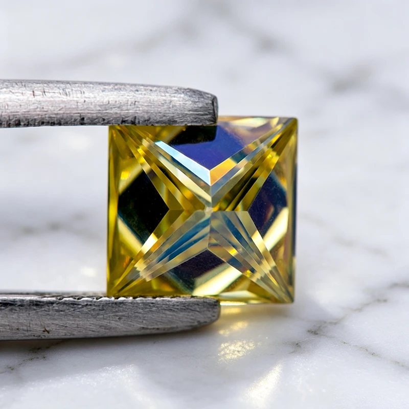 Moissanite Stone Lemon Yellow Color Princess Cut Charm Gemstone for DIY Ring Necklace Earrings Making Materials with Certificate 6