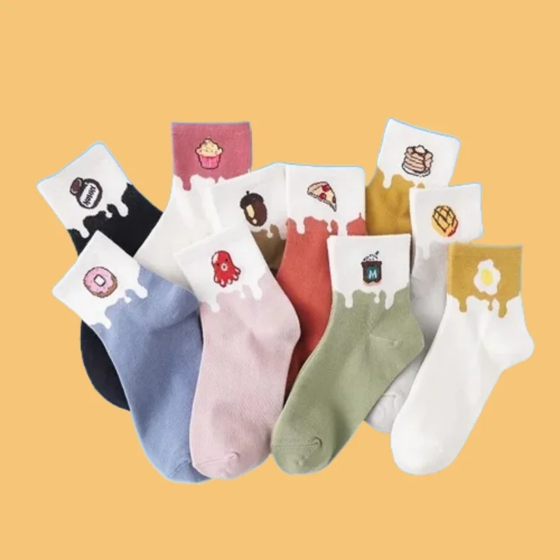 

10 Pairs Milk Series Socks Women's Japanese Cute Ins Girl Cartoon Cotton Middle Socks Autumn and Winter Women's 2024 New Socks