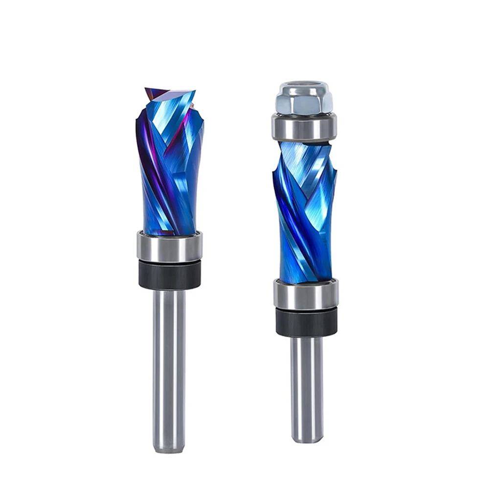 

Nano Blue Coated Carbide Compression Flush Trim Router Bit Top and Bottom Bearing 1/4 6.35mm Shank for Woodworking Trimming