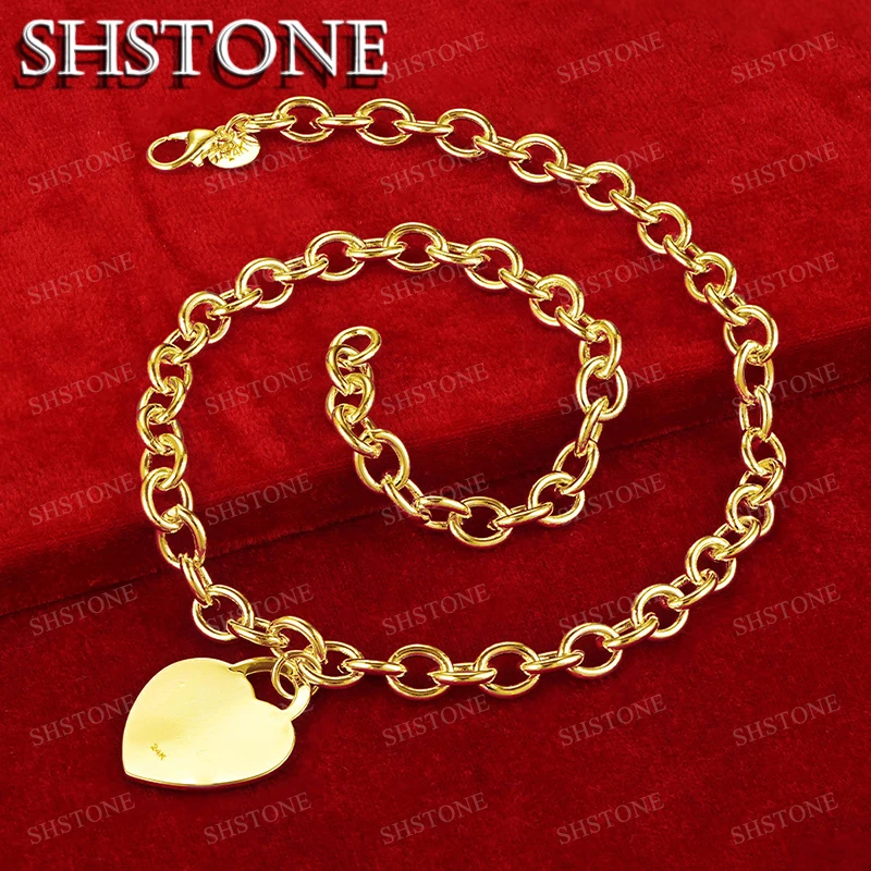 

SHSTONE 18K Gold Round Lock Pendant Chain Necklaces For Woman Romantic Party Wedding Fashion Jewelry Lovers Charm Birthday Gift