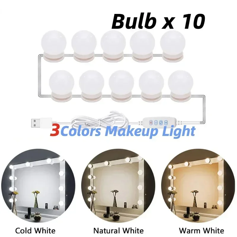 Afneembare LED-lampen Professionele make-upspiegellamp USB Power Cosmetische spiegellicht Hollywood Kaptafel LED-ijdelheidslichten