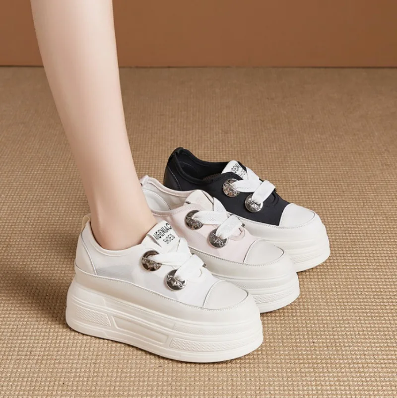 Fujin 9cm Microfiber Synthetic Platform Wedge Shoes Comfy High Brand Spring Fashion Summer Chunky Sneaker Casual Leather Shoes