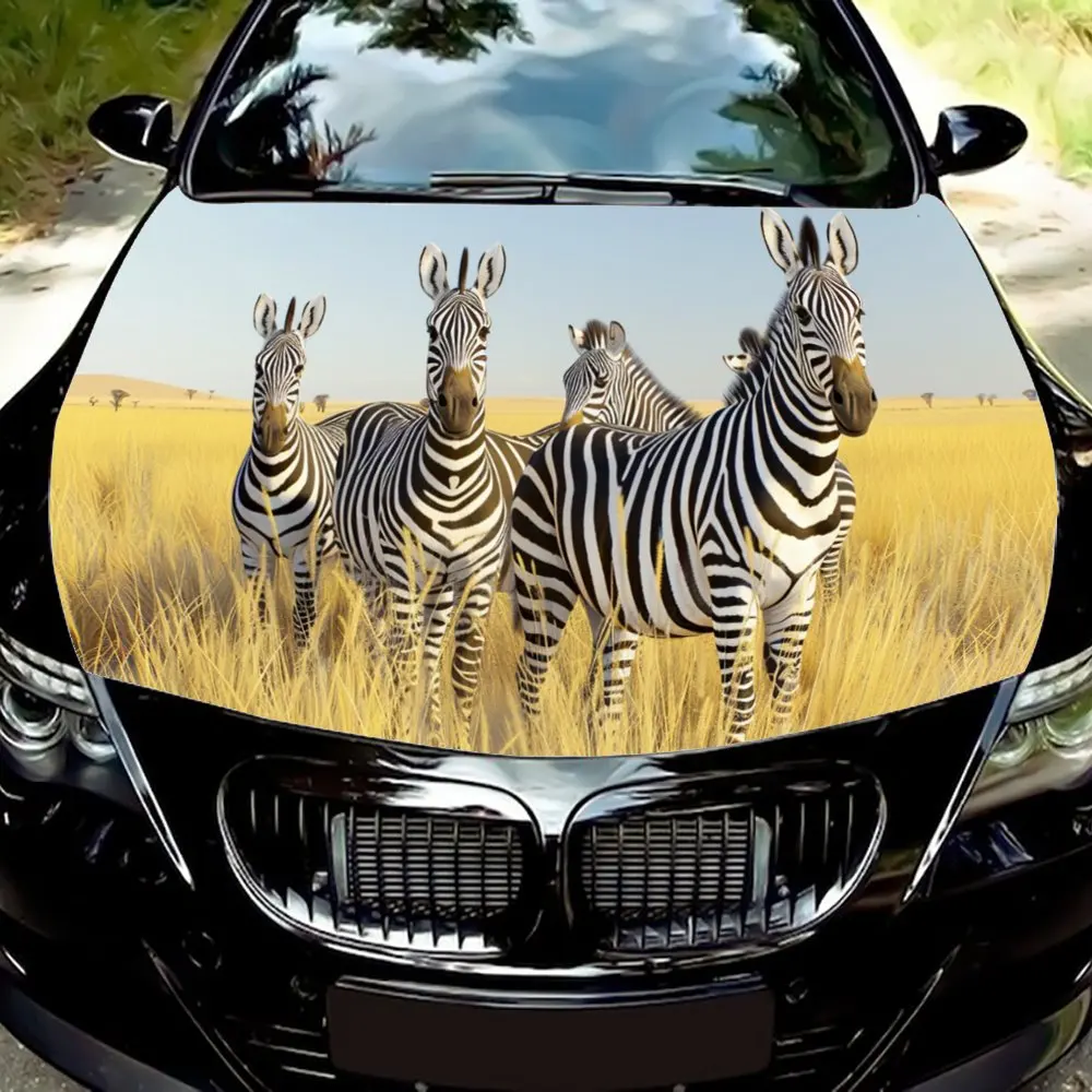 African Savannah Animal Zebra Car Hood Wrap Color Vinyl Sticker Truck Graphic Bonnet DIY Auto Accessories Decoration Decal Gift