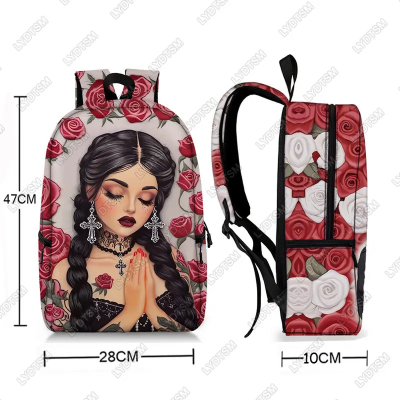Gothic Women Prayer Virgin Mary Graphic Backpack Women Rucksack Student School Bags for Teenager Daypack Laptop Backpack Bookbag