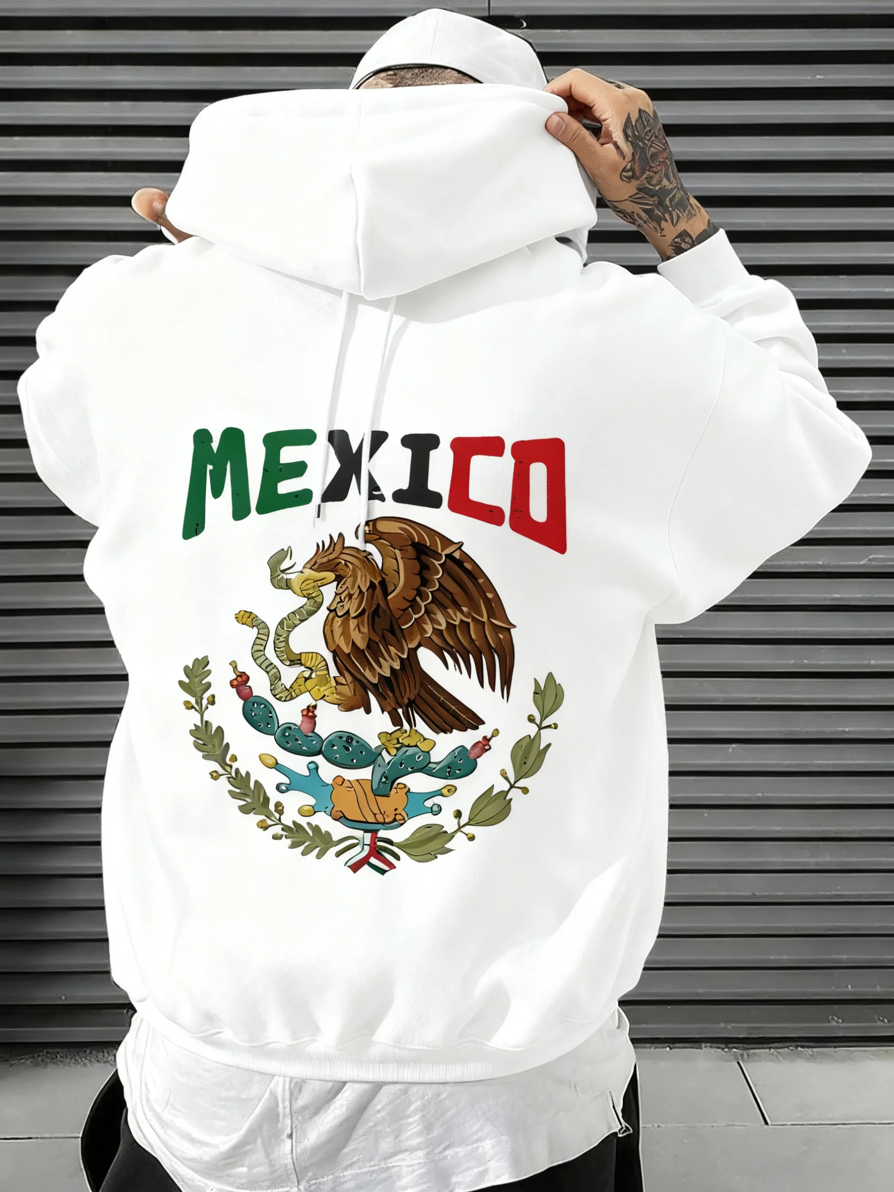 بلوفر رجالي بغطاء للرأس يتميز برسومات شعار نسر وأفعى المكسيك، ملابس خارجية مريحة وأنيقة لملابس غير رسمية #6