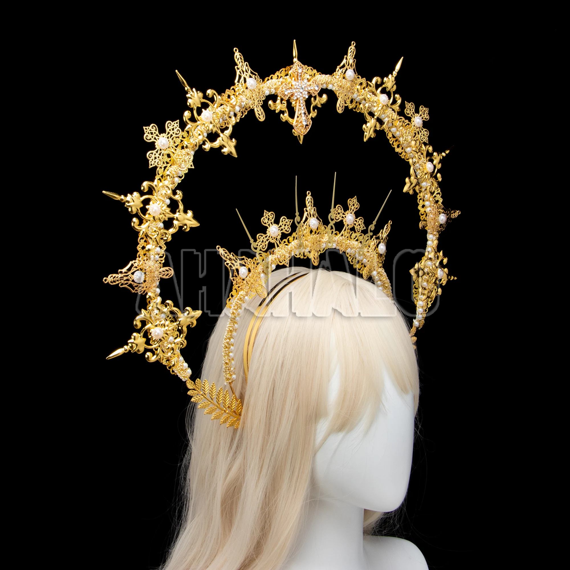 Handmade Exaggerated Oversized Halo Crown Headband Golden Mary Apollo Sun Halo Angel Goddess Gothic Lolita Finished Headpiece