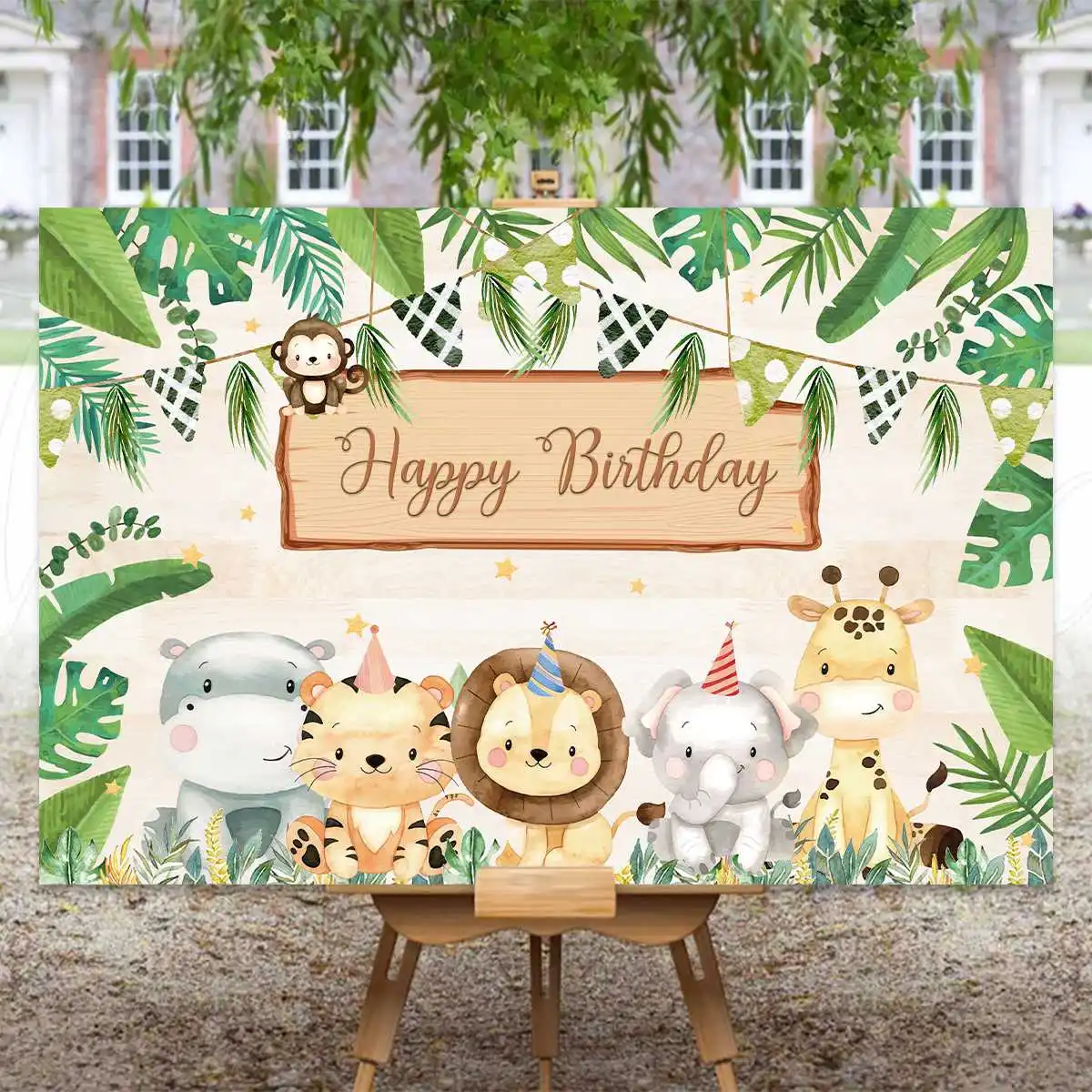 Jungle Animal Background 1st Birthday Party Decor Kids Wild One Safari Birthday Party Supplies Backdrop Green Forest Baby Shower