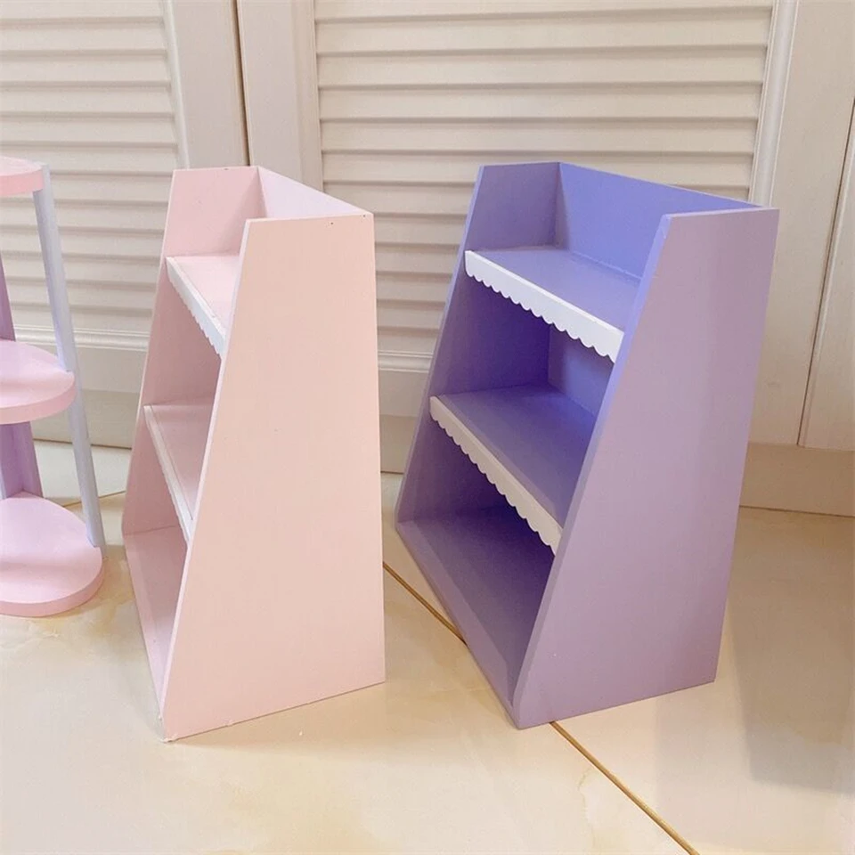 ピンクの木製3段収納ラック 女の子向け 収納棚